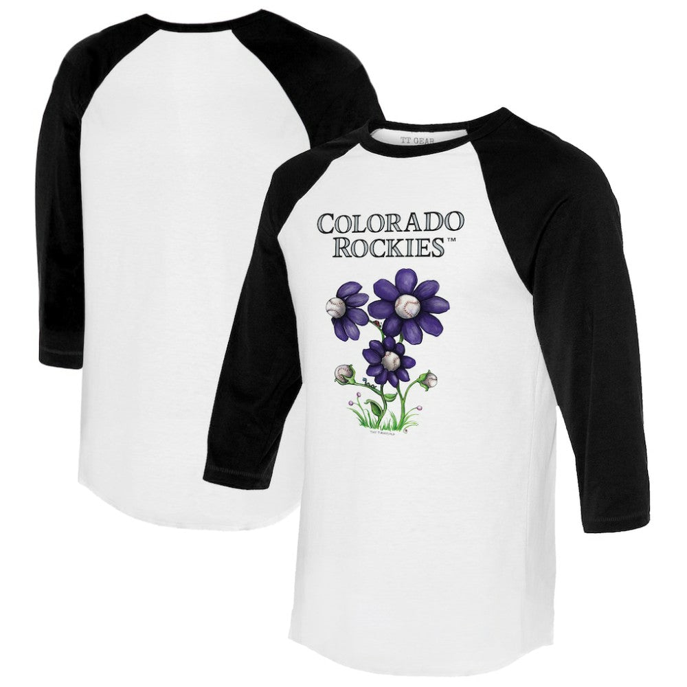 Colorado Rockies Tiny Turnip Women's Blooming Baseballs 3/4-Sleeve Raglan T-Shirt - MLB T-shirts