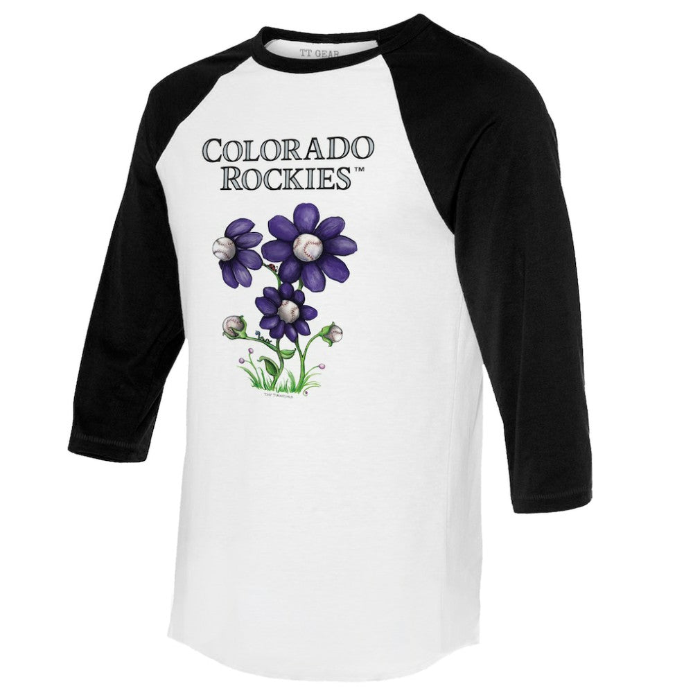 Colorado Rockies Tiny Turnip Women's Blooming Baseballs 3/4-Sleeve Raglan T-Shirt - MLB T-shirts