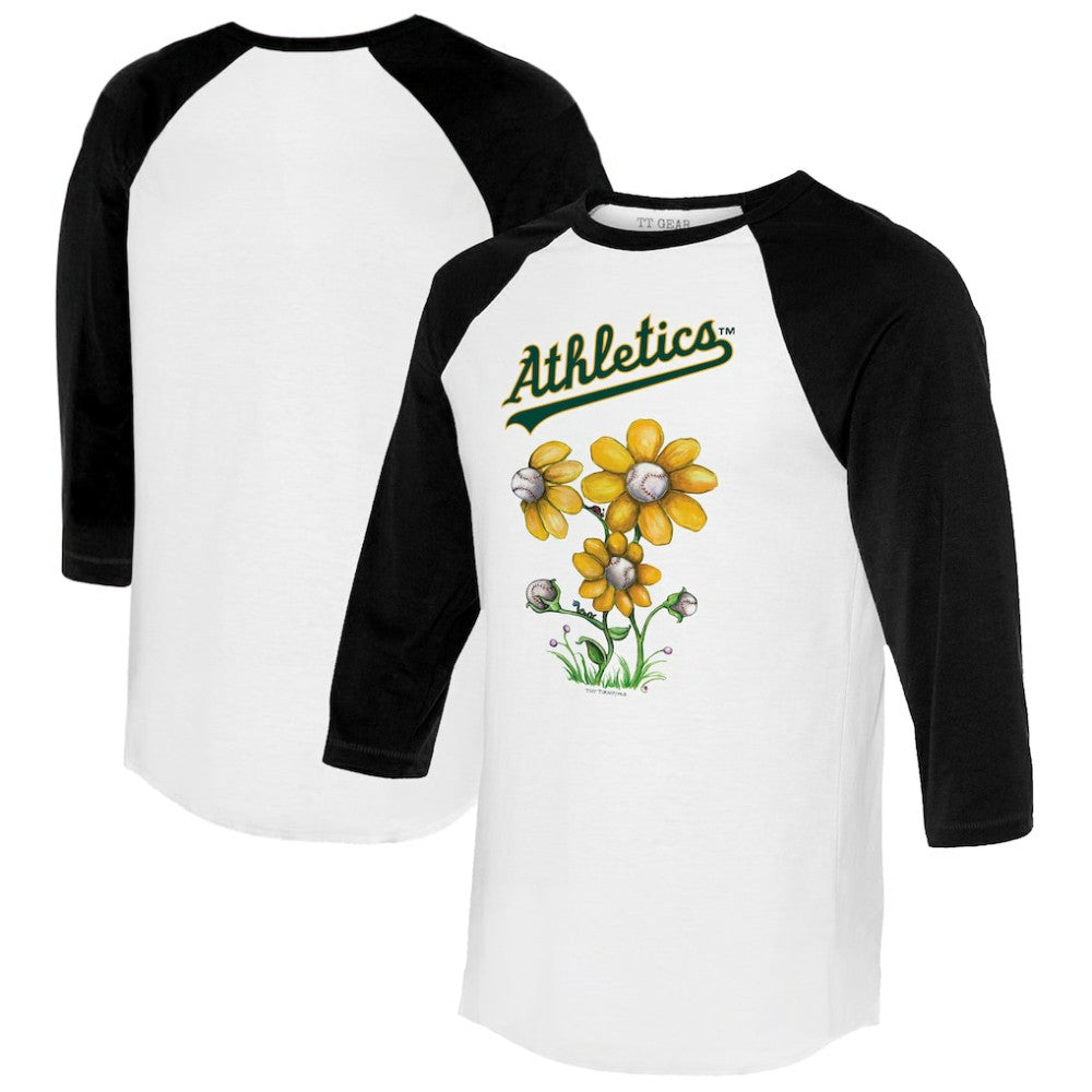 Athletics Tiny Turnip Women's Blooming Baseballs 3/4-Sleeve Raglan T-Shirt - MLB T-shirts