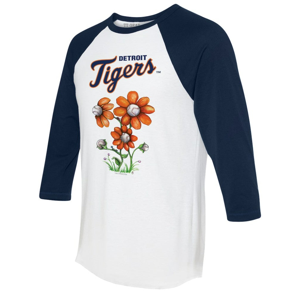 Detroit Tigers Tiny Turnip Women's Blooming Baseballs 3/4-Sleeve Raglan T-Shirt - MLB T-shirts