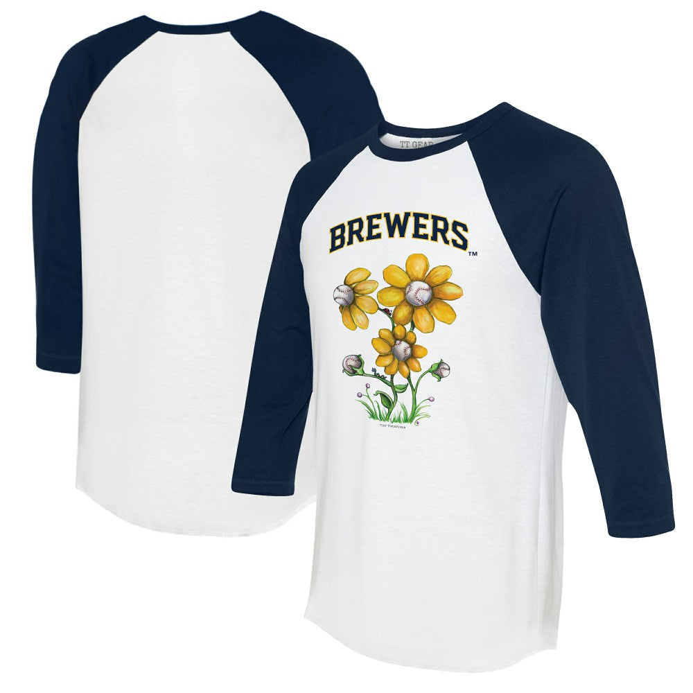 Milwaukee Brewers Tiny Turnip Women's Blooming Baseballs 3/4-Sleeve Raglan T-Shirt - MLB T-shirts