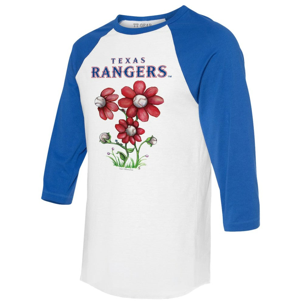 Texas Rangers Tiny Turnip Women's Blooming Baseballs 3/4-Sleeve Raglan T-Shirt - MLB T-shirts