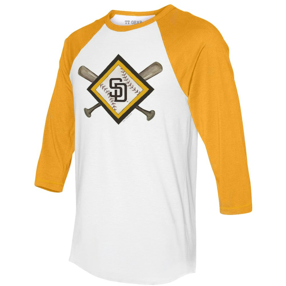 San Diego Padres Tiny Turnip Women's Diamond Cross Bats 3/4-Sleeve Raglan T-Shirt - MLB T-shirts