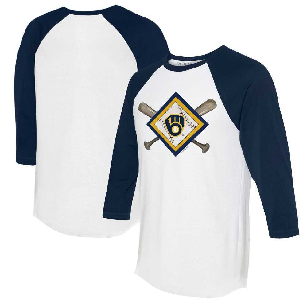 Milwaukee Brewers Tiny Turnip Women's Diamond Cross Bats 3/4-Sleeve Raglan T-Shirt - MLB T-shirts