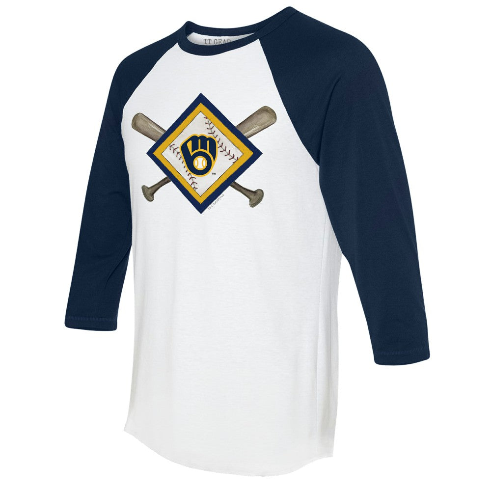 Milwaukee Brewers Tiny Turnip Women's Diamond Cross Bats 3/4-Sleeve Raglan T-Shirt - MLB T-shirts