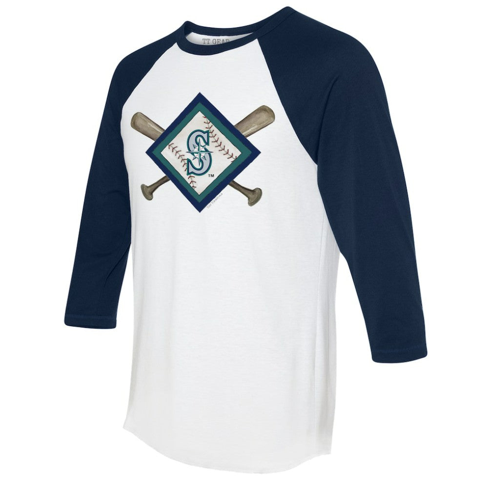 Seattle Mariners Tiny Turnip Women's Diamond Cross Bats 3/4-Sleeve Raglan T-Shirt - MLB T-shirts