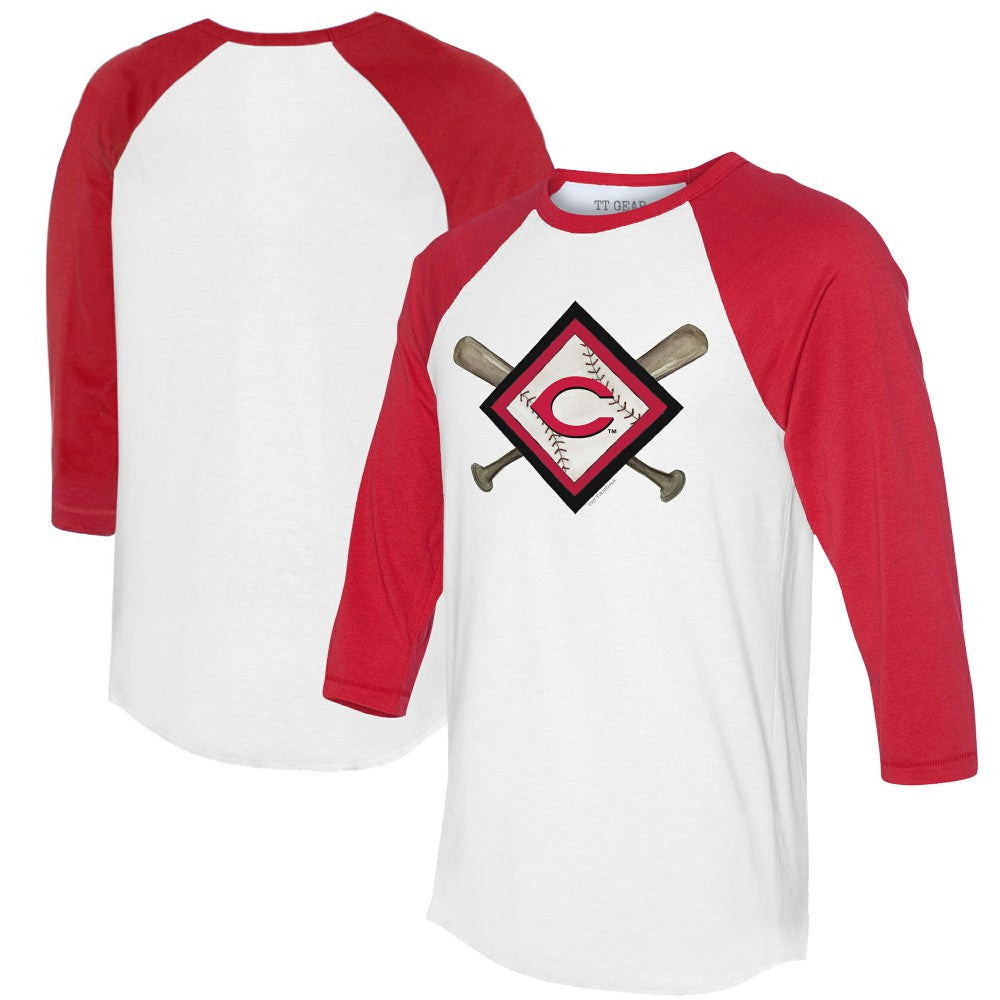 Cincinnati Reds Tiny Turnip Women's Diamond Cross Bats 3/4-Sleeve Raglan T-Shirt - MLB T-shirts