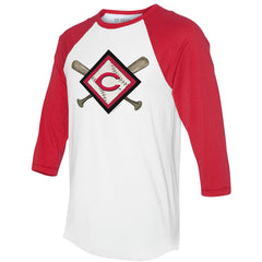 Cincinnati Reds Tiny Turnip Women's Diamond Cross Bats 3/4-Sleeve Raglan T-Shirt - MLB T-shirts