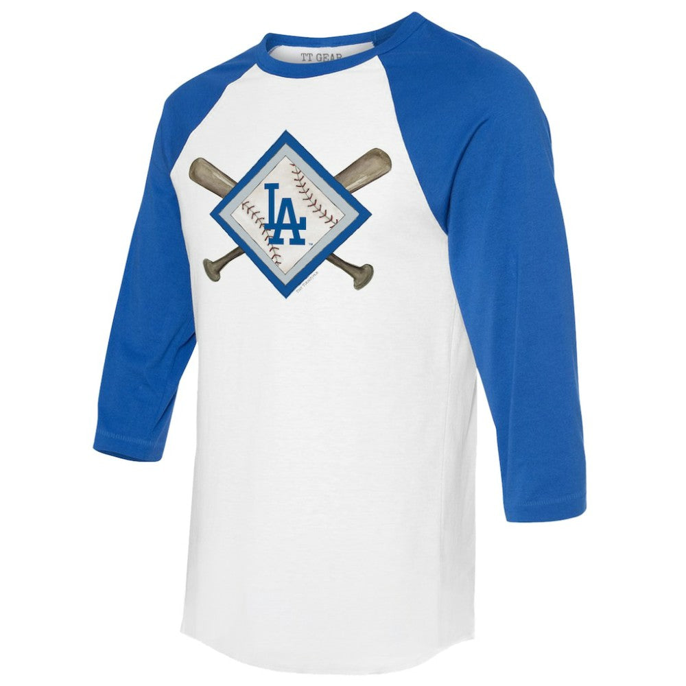 Los Angeles Dodgers Tiny Turnip Women's Diamond Cross Bats 3/4-Sleeve Raglan T-Shirt - MLB T-shirts