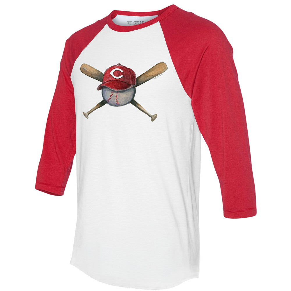 Cincinnati Reds Tiny Turnip Women's Hat Crossbats 3/4-Sleeve Raglan T-Shirt - MLB Hats