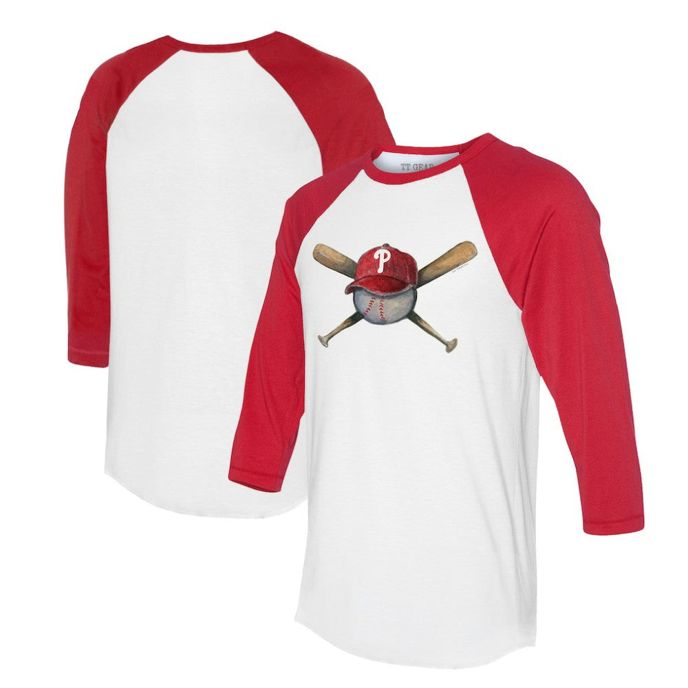Philadelphia Phillies Tiny Turnip Women's Hat Crossbats 3/4-Sleeve Raglan T-Shirt - MLB Hats