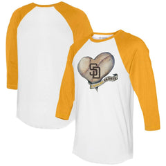 San Diego Padres Tiny Turnip Women's Heart Banner 3/4-Sleeve Raglan T-Shirt - MLB T-shirts