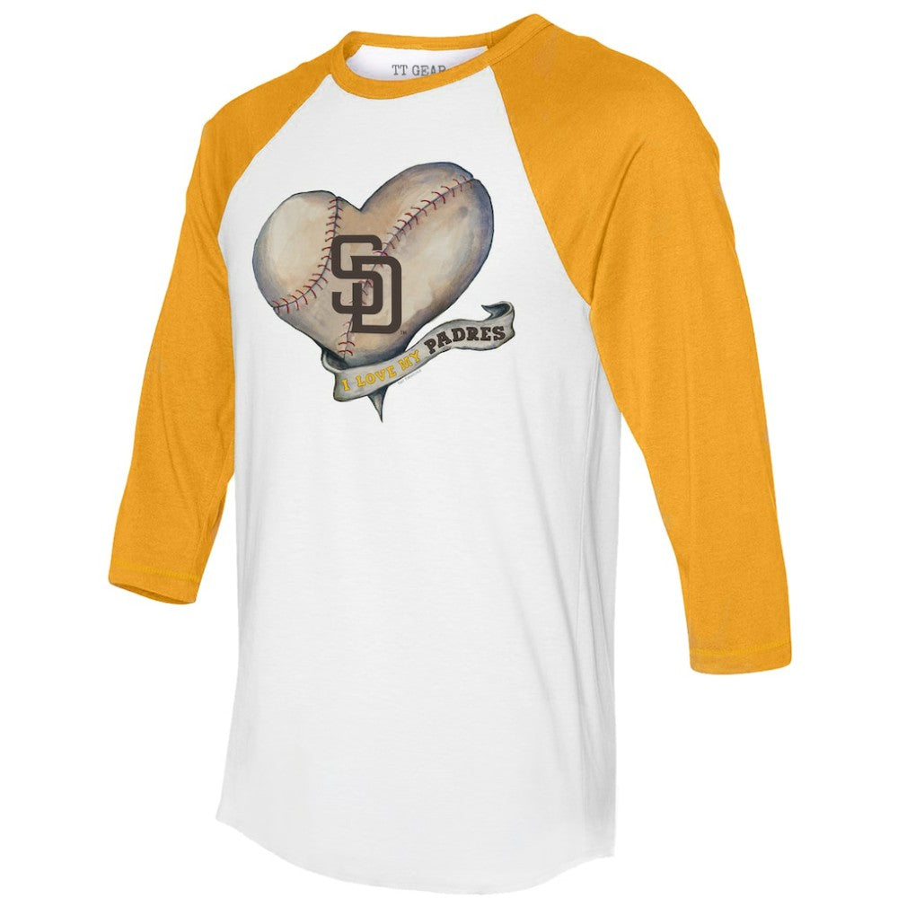 San Diego Padres Tiny Turnip Women's Heart Banner 3/4-Sleeve Raglan T-Shirt - MLB T-shirts