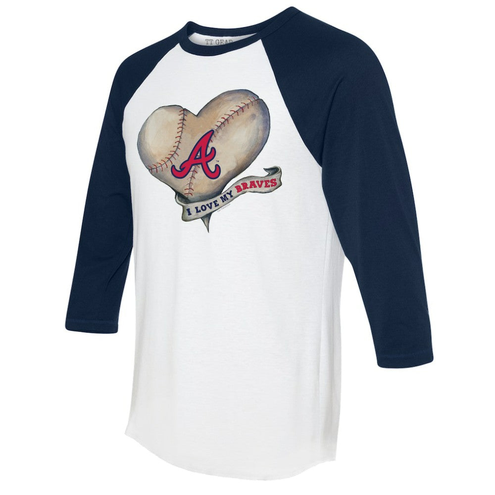 Atlanta Braves Tiny Turnip Women's Heart Banner 3/4-Sleeve Raglan T-Shirt - MLB T-shirts