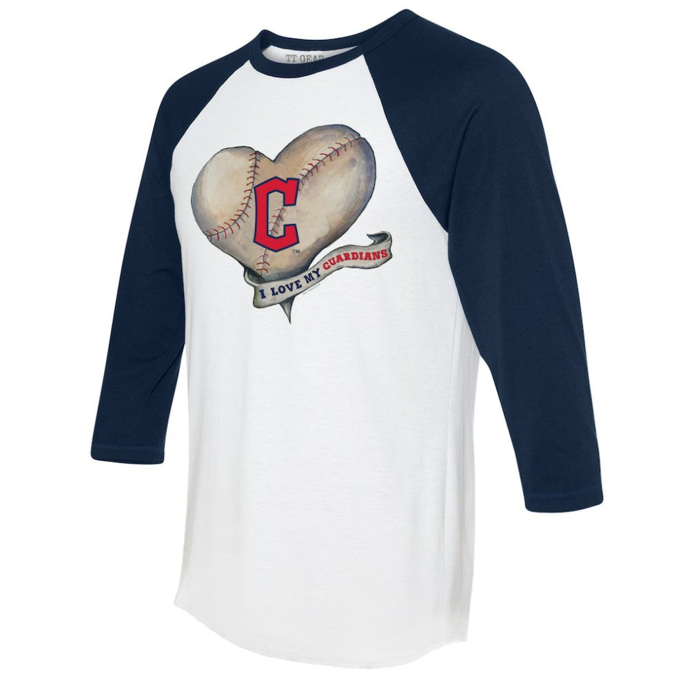 Cleveland Guardians Tiny Turnip Women's Heart Banner 3/4-Sleeve Raglan T-Shirt - MLB T-shirts