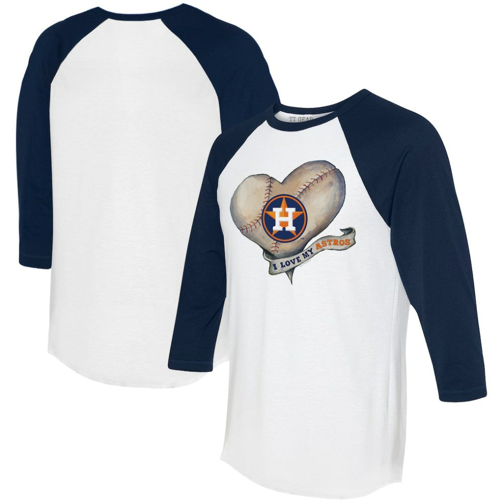 Houston Astros Tiny Turnip Women's Heart Banner 3/4-Sleeve Raglan T-Shirt - MLB T-shirts