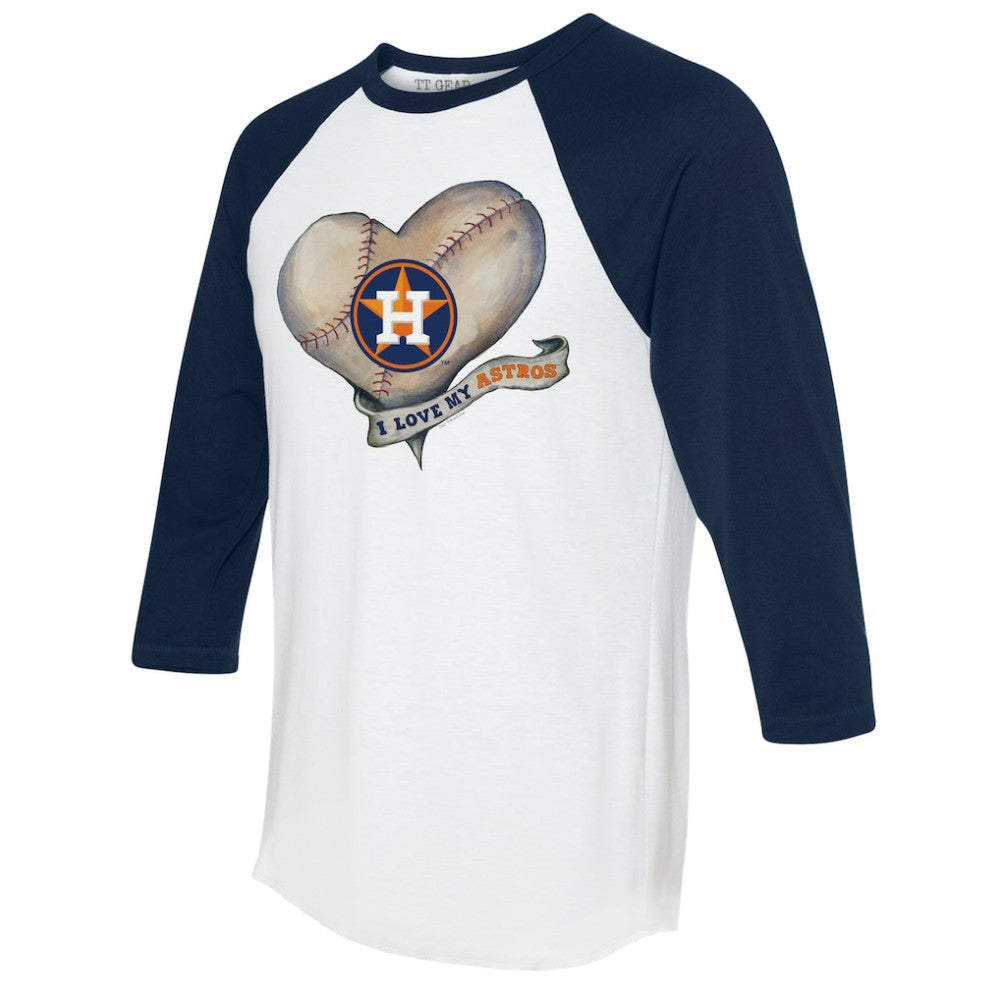 Houston Astros Tiny Turnip Women's Heart Banner 3/4-Sleeve Raglan T-Shirt - MLB T-shirts