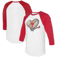 Philadelphia Phillies Tiny Turnip Women's Heart Banner 3/4-Sleeve Raglan T-Shirt - MLB T-shirts