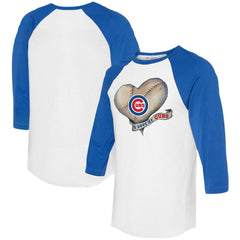 Chicago Cubs Tiny Turnip Women's Heart Banner 3/4-Sleeve Raglan T-Shirt - MLB T-shirts