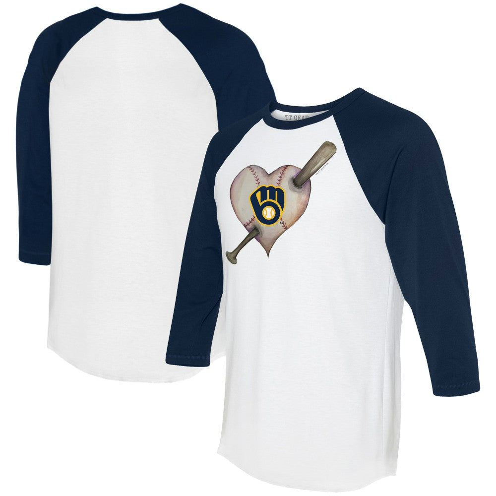 Milwaukee Brewers Tiny Turnip Women's Heart Bat 3/4-Sleeve Raglan T-Shirt - MLB T-shirts