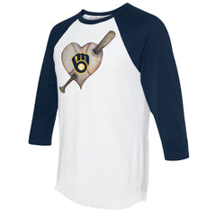 Milwaukee Brewers Tiny Turnip Women's Heart Bat 3/4-Sleeve Raglan T-Shirt - MLB T-shirts