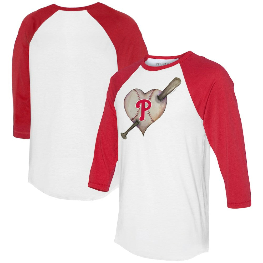 Philadelphia Phillies Tiny Turnip Women's Heart Bat 3/4-Sleeve Raglan T-Shirt - MLB T-shirts
