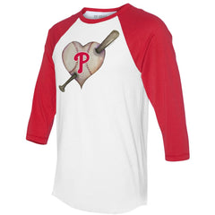 Philadelphia Phillies Tiny Turnip Women's Heart Bat 3/4-Sleeve Raglan T-Shirt - MLB T-shirts