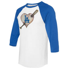 Los Angeles Dodgers Tiny Turnip Women's Heart Bat 3/4-Sleeve Raglan T-Shirt - MLB T-shirts