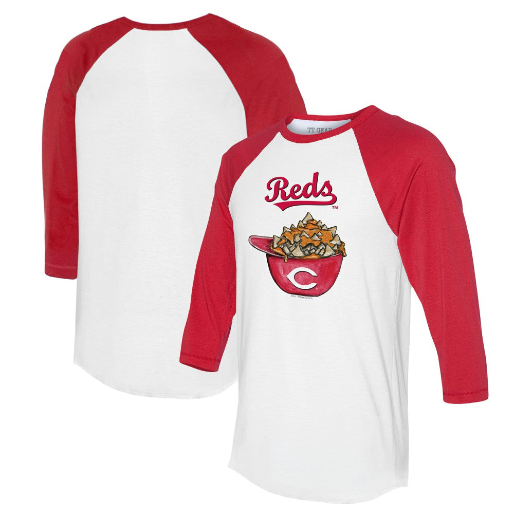 Cincinnati Reds Tiny Turnip Women's Nacho Helmet 3/4-Sleeve Raglan T-Shirt - MLB T-shirts