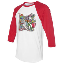 Philadelphia Phillies Tiny Turnip Women's Peace Love Baseball 3/4-Sleeve Raglan T-Shirt - MLB T-shirts