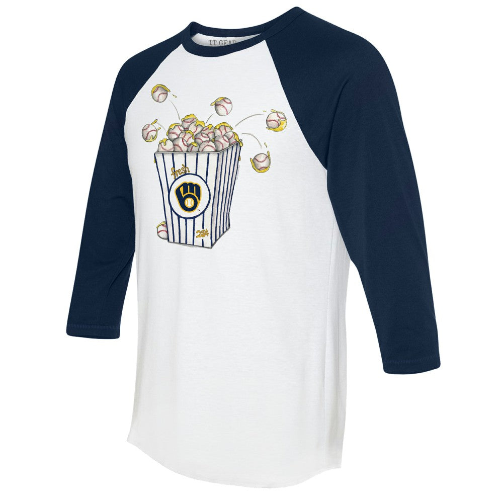 Milwaukee Brewers Tiny Turnip Women's Popcorn 3/4-Sleeve Raglan T-Shirt - MLB T-shirts