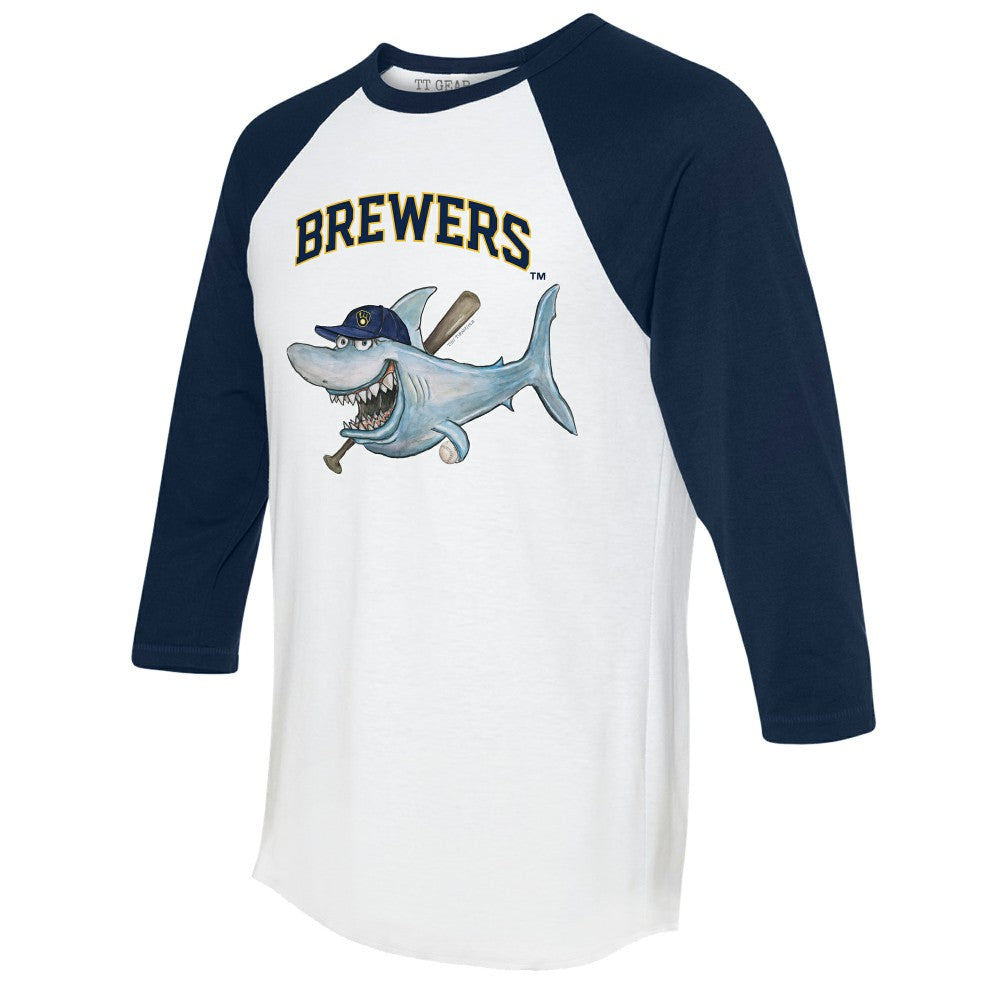 Milwaukee Brewers Tiny Turnip Women's Shark 3/4-Sleeve Raglan T-Shirt - MLB T-shirts