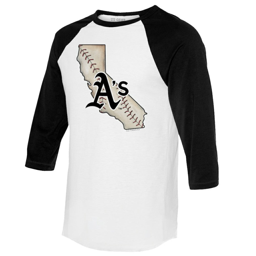 Athletics Tiny Turnip Unisex State Outline 3/4-Sleeve Raglan T-Shirt - MLB T-shirts