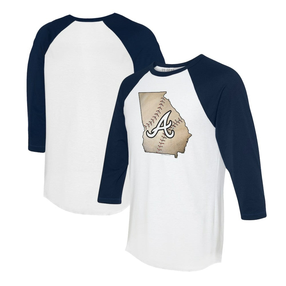 Atlanta Braves Tiny Turnip Unisex State Outline 3/4-Sleeve Raglan T-Shirt - MLB T-shirts
