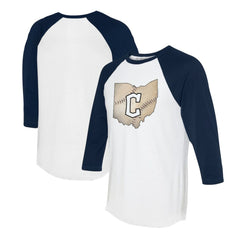 Cleveland Guardians Tiny Turnip Unisex State Outline 3/4-Sleeve Raglan T-Shirt - MLB T-shirts