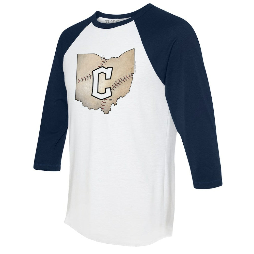 Cleveland Guardians Tiny Turnip Unisex State Outline 3/4-Sleeve Raglan T-Shirt - MLB T-shirts