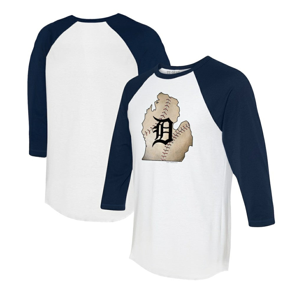 Detroit Tigers Tiny Turnip Unisex State Outline 3/4-Sleeve Raglan T-Shirt - MLB T-shirts