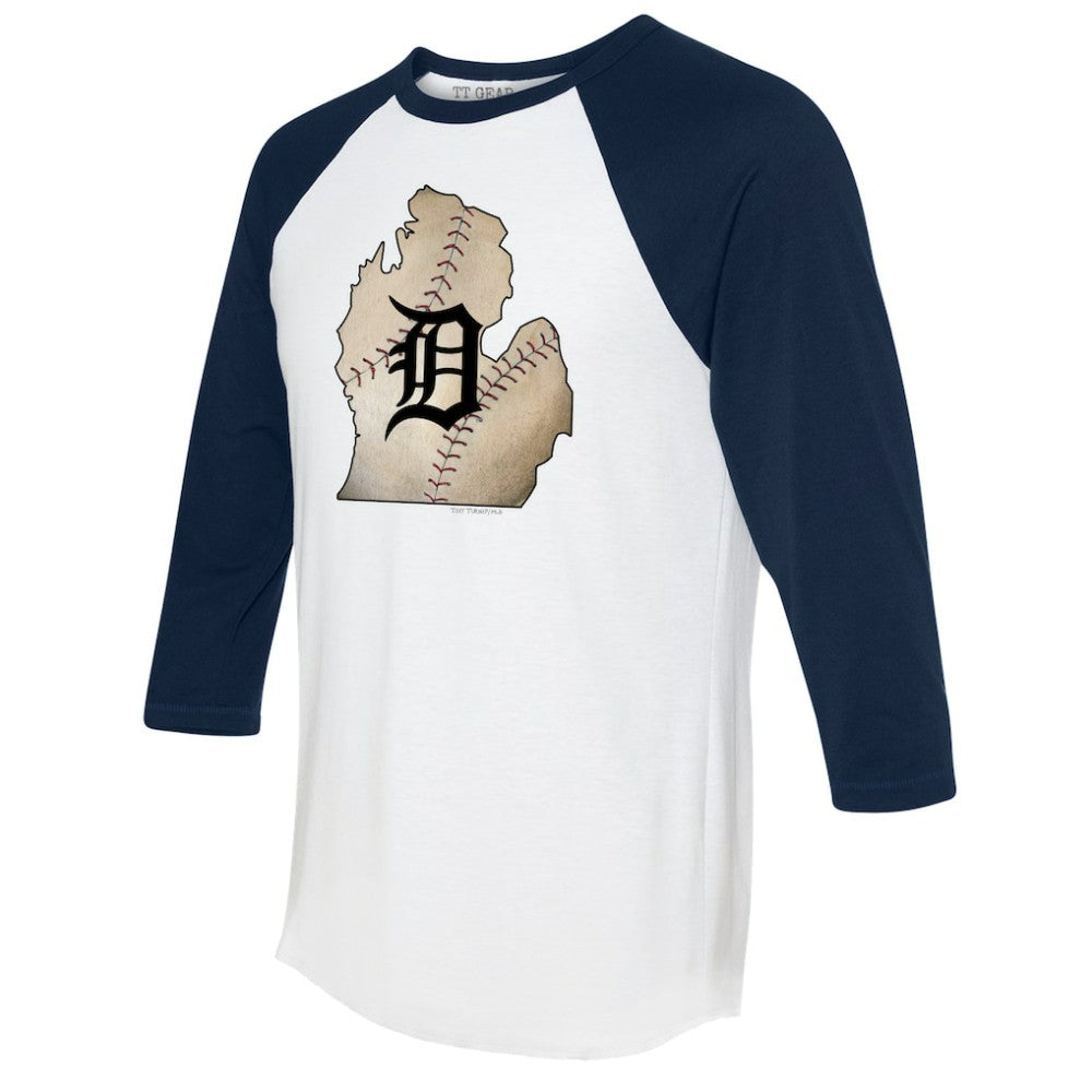 Detroit Tigers Tiny Turnip Unisex State Outline 3/4-Sleeve Raglan T-Shirt - MLB T-shirts