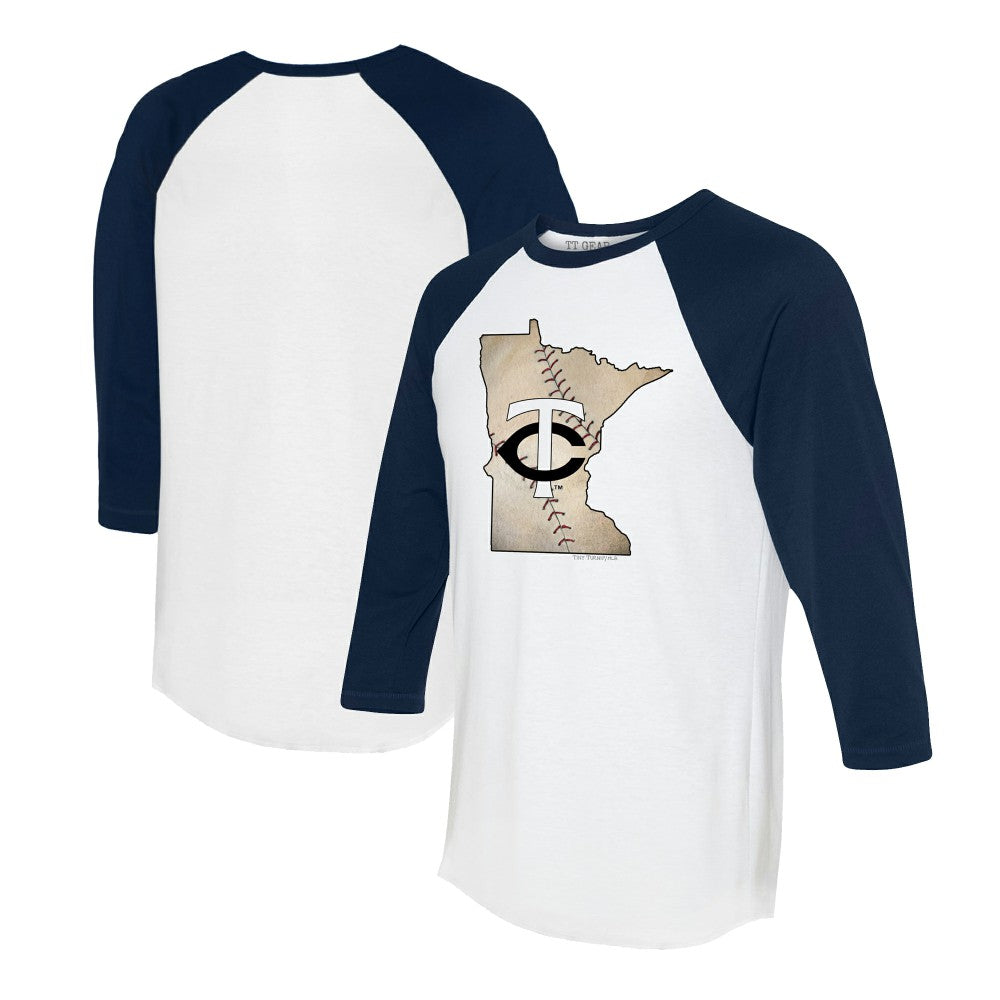 Minnesota Twins Tiny Turnip Unisex State Outline 3/4-Sleeve Raglan T-Shirt - MLB T-shirts