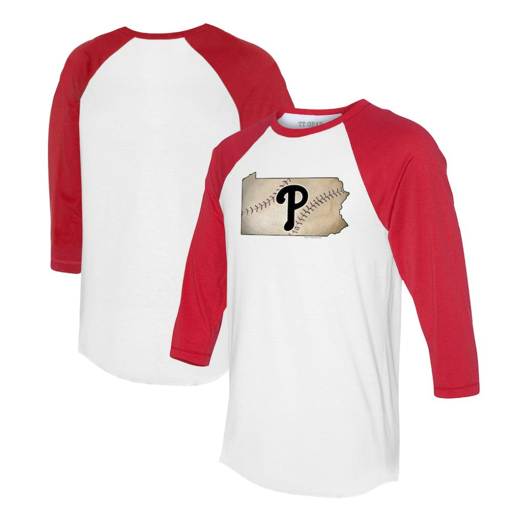 Philadelphia Phillies Tiny Turnip Unisex State Outline 3/4-Sleeve Raglan T-Shirt - MLB T-shirts