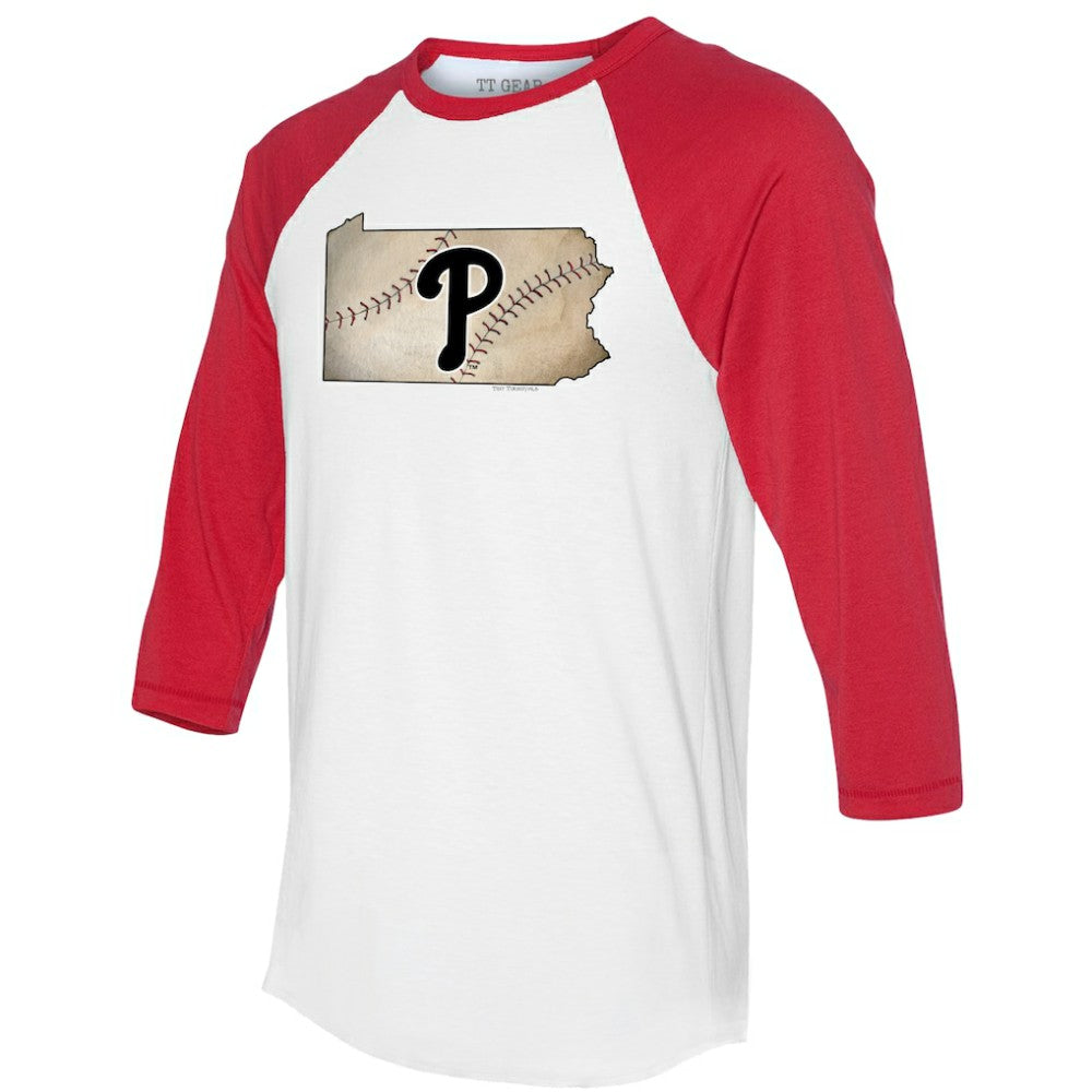 Philadelphia Phillies Tiny Turnip Unisex State Outline 3/4-Sleeve Raglan T-Shirt - MLB T-shirts