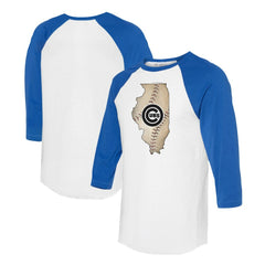Chicago Cubs Tiny Turnip Unisex State Outline 3/4-Sleeve Raglan T-Shirt - MLB T-shirts