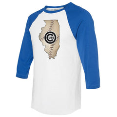 Chicago Cubs Tiny Turnip Unisex State Outline 3/4-Sleeve Raglan T-Shirt - MLB T-shirts