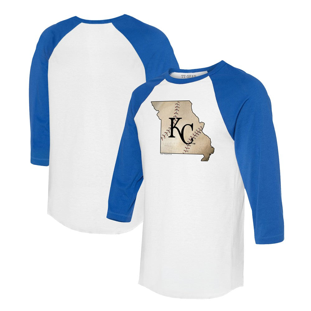 Kansas City Royals Tiny Turnip Unisex State Outline 3/4-Sleeve Raglan T-Shirt - MLB T-shirts