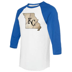 Kansas City Royals Tiny Turnip Unisex State Outline 3/4-Sleeve Raglan T-Shirt - MLB T-shirts