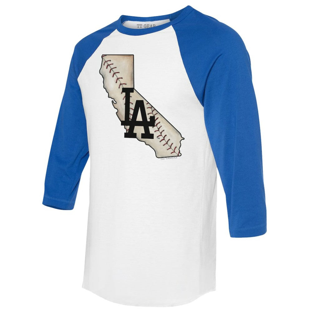Los Angeles Dodgers Tiny Turnip Unisex State Outline 3/4-Sleeve Raglan T-Shirt - MLB T-shirts