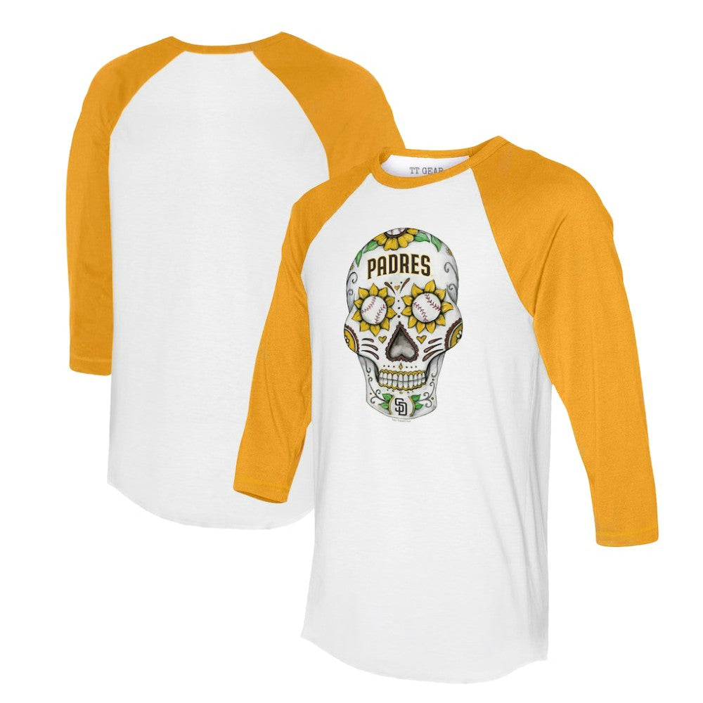 San Diego Padres Tiny Turnip Unisex Sugar Skull 3/4-Sleeve Raglan T-Shirt - MLB T-shirts