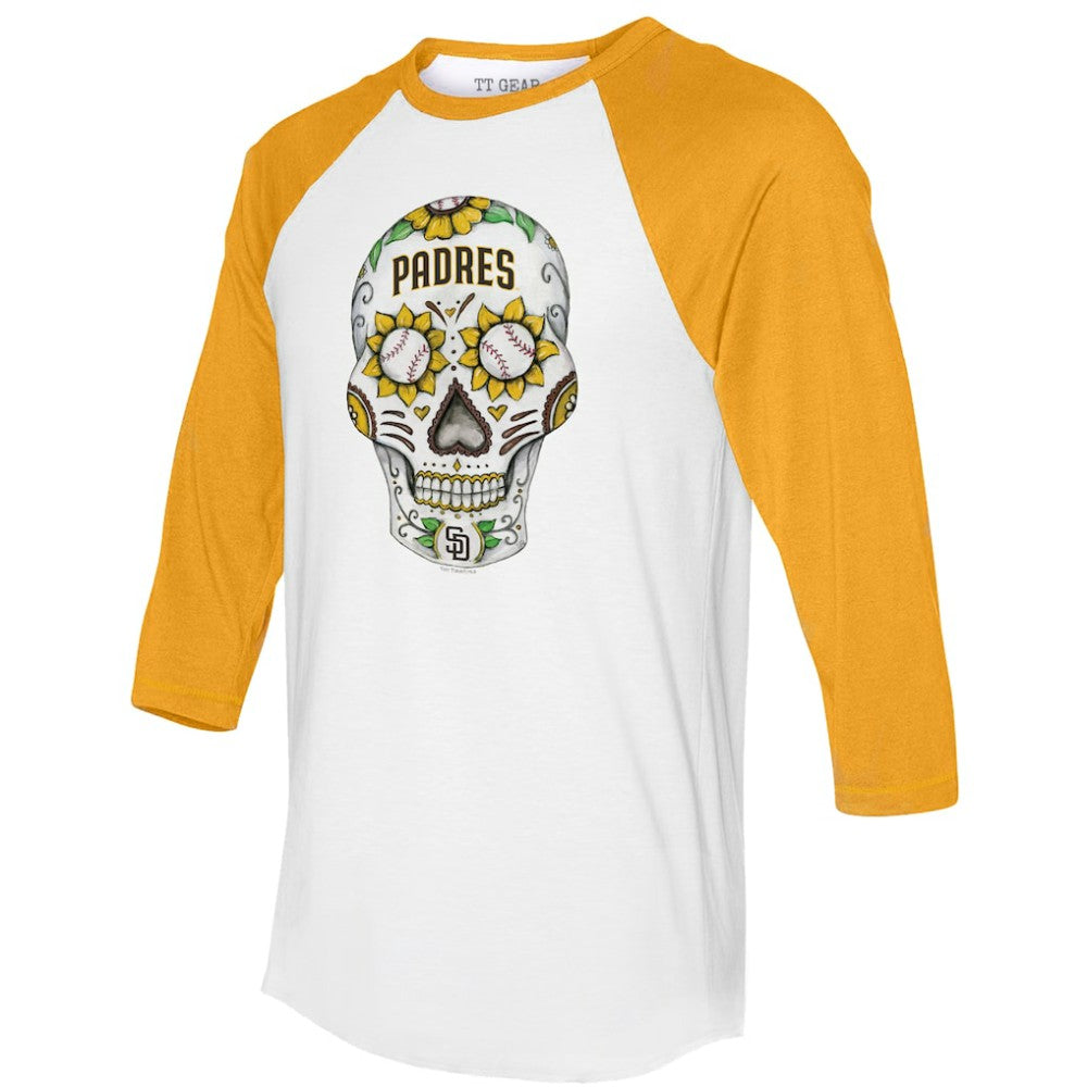 San Diego Padres Tiny Turnip Unisex Sugar Skull 3/4-Sleeve Raglan T-Shirt - MLB T-shirts