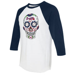 Atlanta Braves Tiny Turnip Unisex Sugar Skull 3/4-Sleeve Raglan T-Shirt - MLB T-shirts