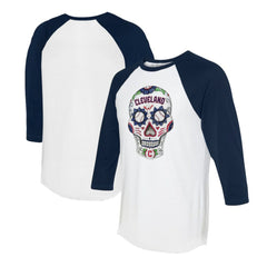 Cleveland Guardians Tiny Turnip Unisex Sugar Skull 3/4-Sleeve Raglan T-Shirt - MLB T-shirts